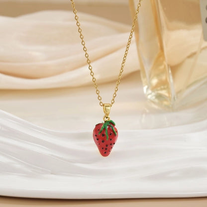 Minimalist Strawberry Copper Plating Pendant Necklace