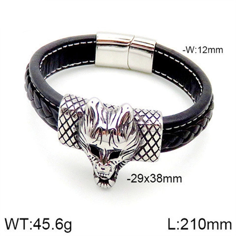 Hip-Hop Rock Punk Scorpion Skull 304 Stainless Steel Pu Leather Halloween Unisex Bangle Men Cord & Leather Bracelets