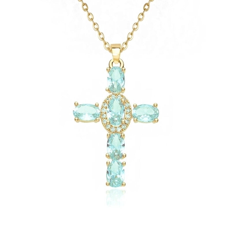 201 Stainless Steel Copper White Gold Plated Gold Plated Minimalist Classic Style Plating Inlay Cross Glass Zircon Pendant Necklace