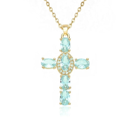 201 Stainless Steel Copper White Gold Plated Gold Plated Minimalist Classic Style Plating Inlay Cross Glass Zircon Pendant Necklace