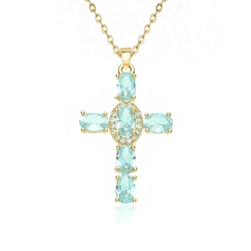 201 Stainless Steel Copper White Gold Plated Gold Plated Minimalist Classic Style Plating Inlay Cross Glass Zircon Pendant Necklace