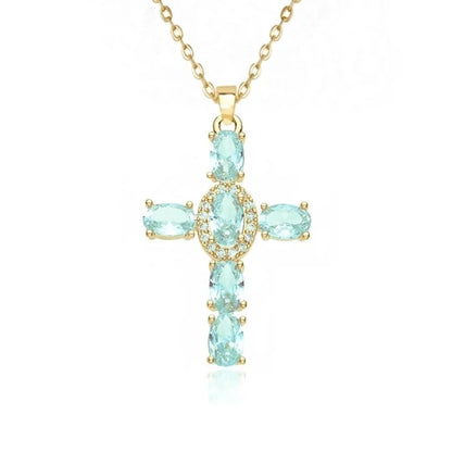 201 Stainless Steel Copper White Gold Plated Gold Plated Minimalist Classic Style Plating Inlay Cross Glass Zircon Pendant Necklace