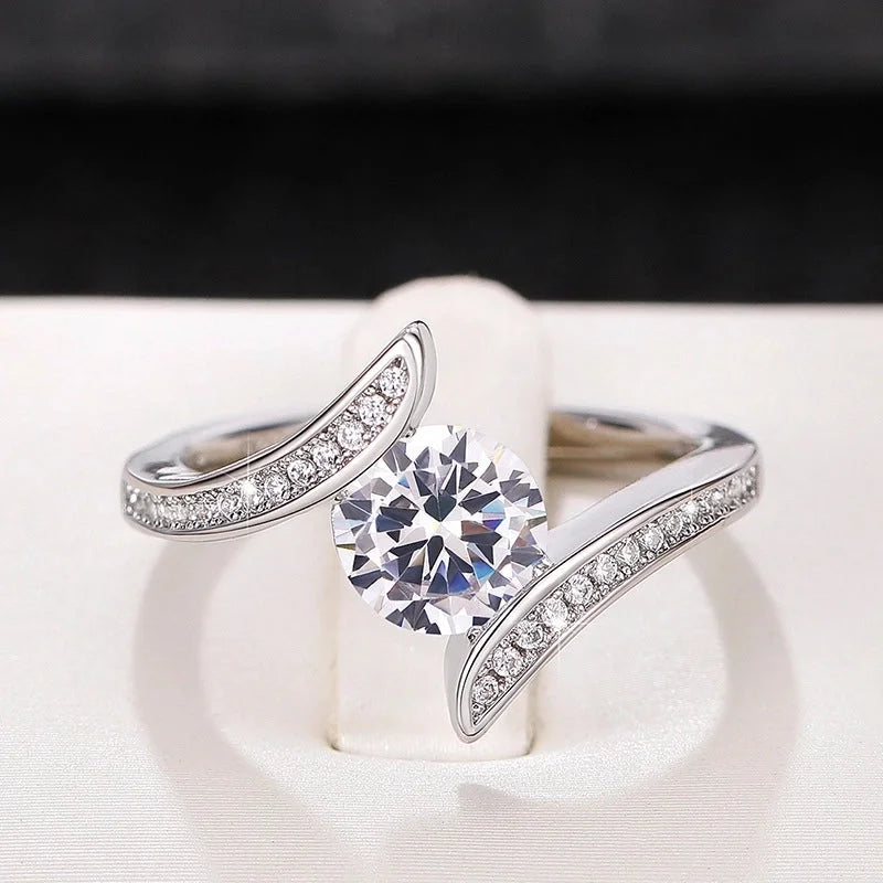 Modern Style Geometric Copper Inlay Zircon Rings