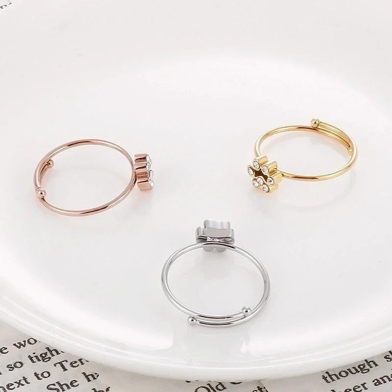 Fashion Paw Print Titanium Steel Zircon 18K Gold Plated Polishing Inlay Stainless Steel Rings