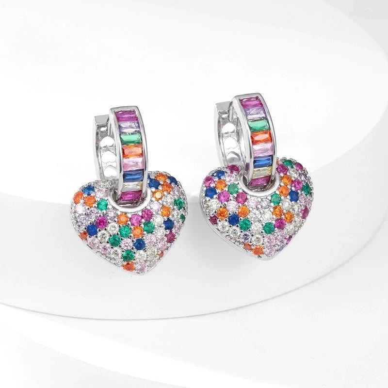 1 Pair Glam Shiny Heart Shape Copper Zircon K Gold Plated Drop Earrings