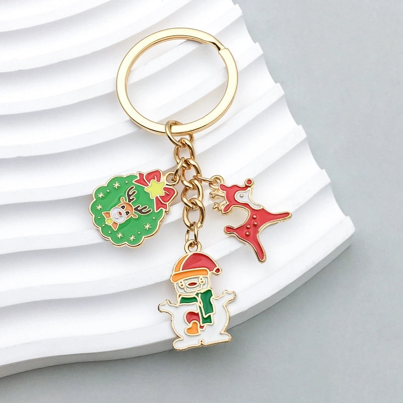 Cute Christmas Tree Santa Claus Snowman Zinc Alloy Enamel Christmas Bag Pendant Keychain