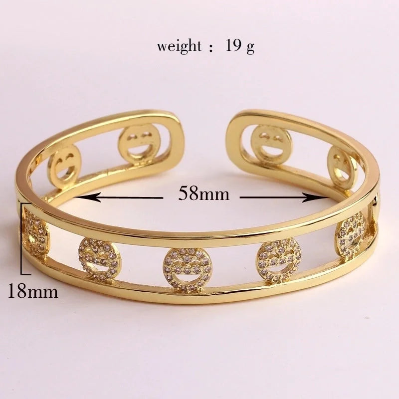 Hip-hop Pig Nose Smile Face Leopard Copper 18k Gold Plated Zircon Bangle In Bulk