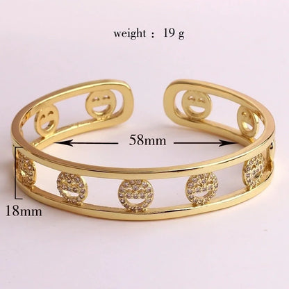 Hip-hop Pig Nose Smile Face Leopard Copper 18k Gold Plated Zircon Bangle In Bulk