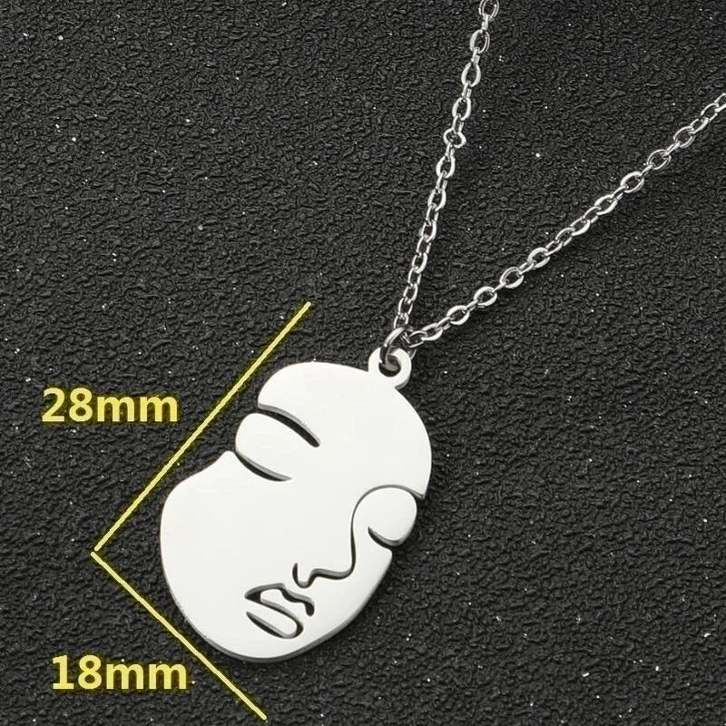Titanium Steel Fashion Plating Hollow Out Human Face Letter Moon Pendant Necklace