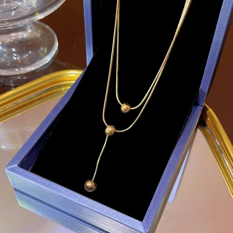 Elegant Classic Style Geometric Moon Bow Knot Titanium Steel Zircon Pendant Necklace
