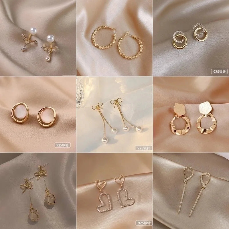 Minimalist Star Heart Shape Bow Knot Alloy Inlay Artificial Pearls Zircon Women\'s Earrings 1 Pair