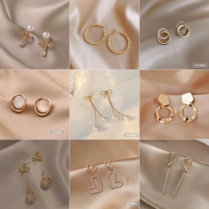 Minimalist Star Heart Shape Bow Knot Alloy Inlay Artificial Pearls Zircon Women\'s Earrings 1 Pair