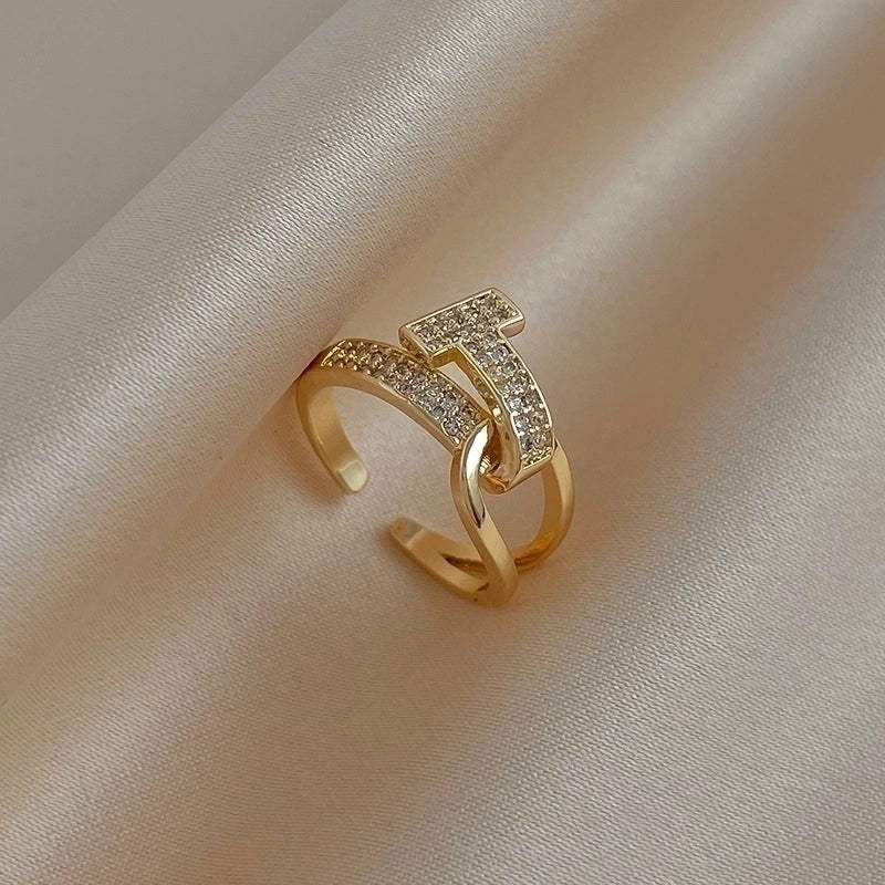 Fashion Rabbit Heart Shape Flower Copper Plating Inlay Shell Zircon Open Ring 1 Piece