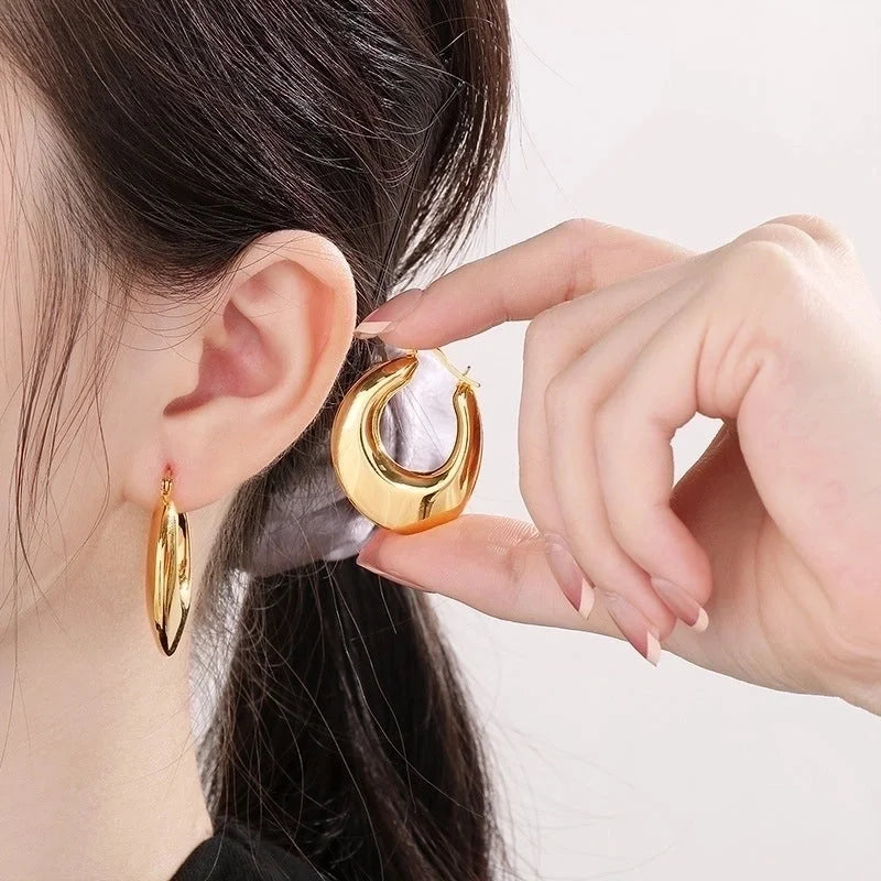 1 Pair Minimalist U Shape Plating Titanium Steel 18K Gold Plated Hoop Earrings