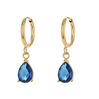 Fashion Water Droplets Plating Inlay 304 Stainless Steel Zircon 18K Gold Plated Drop Earrings