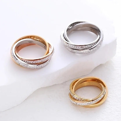 304 Stainless Steel 18K Gold Plated Minimalist Plating Inlay Solid Color Rhinestones Rings