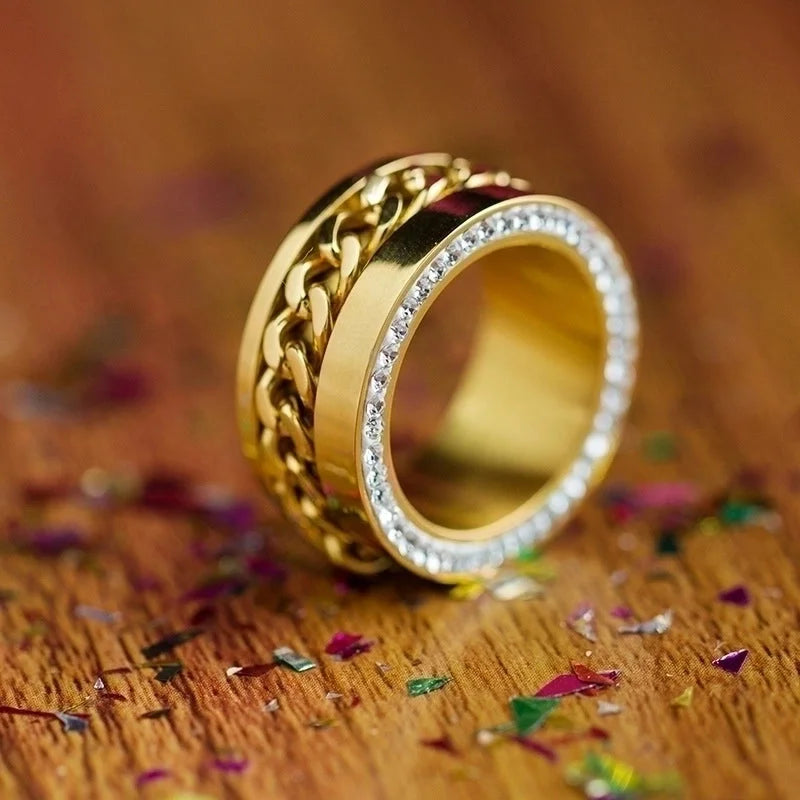 Fashion Geometric Titanium Steel Rhinestones 18K Gold Plated Plating Rings