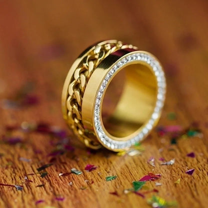 Fashion Geometric Titanium Steel Rhinestones 18K Gold Plated Plating Rings