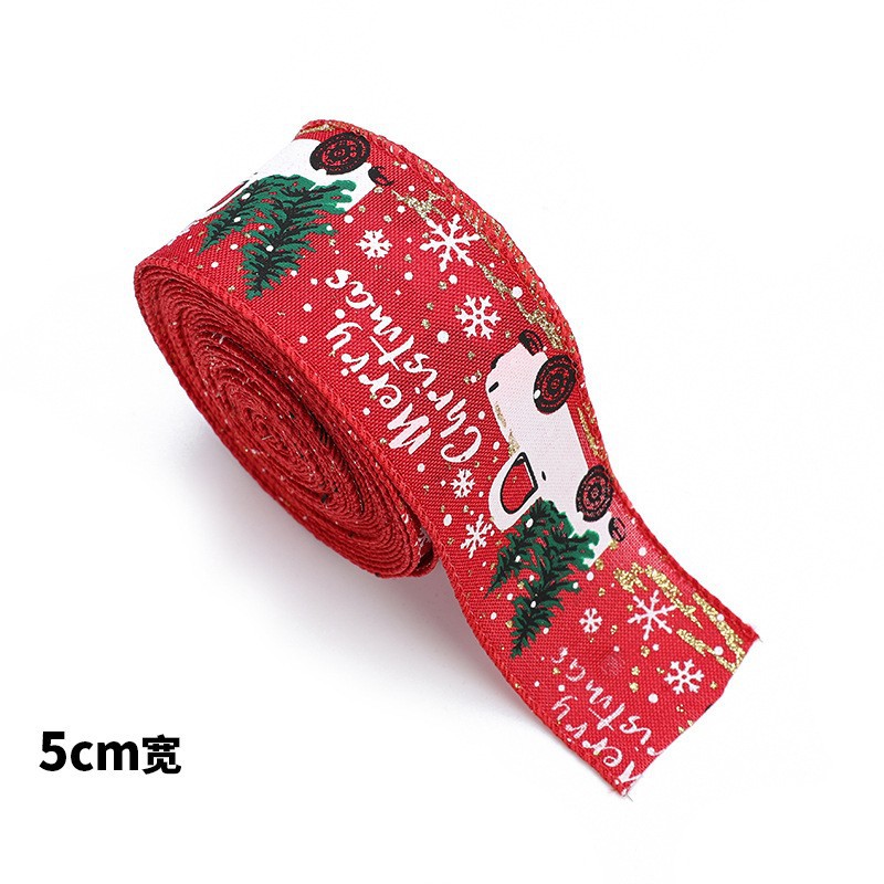 Christmas Ribbon Burlap Ribbon Christmas Atmosphere Ribbon Decoration Supplies Snowflake Bow Red Gold Edge Burlap Ribbon