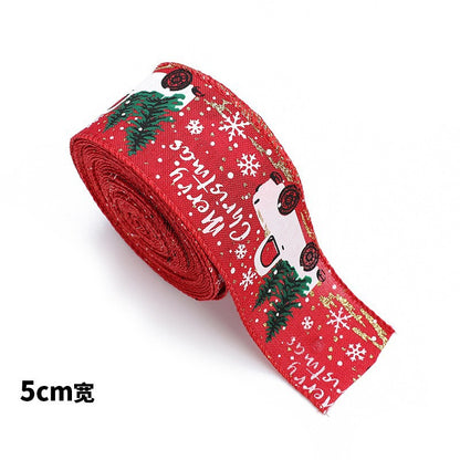 Christmas Ribbon Burlap Ribbon Christmas Atmosphere Ribbon Decoration Supplies Snowflake Bow Red Gold Edge Burlap Ribbon