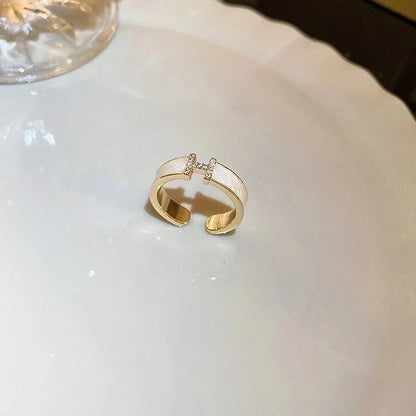 Shiny Geometric Copper Inlay Zircon Open Ring