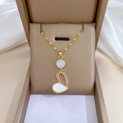 2 Pieces Minimalist Classic Style Geometric Heart Shape Titanium Steel Copper Zircon Pendant Necklace In Bulk