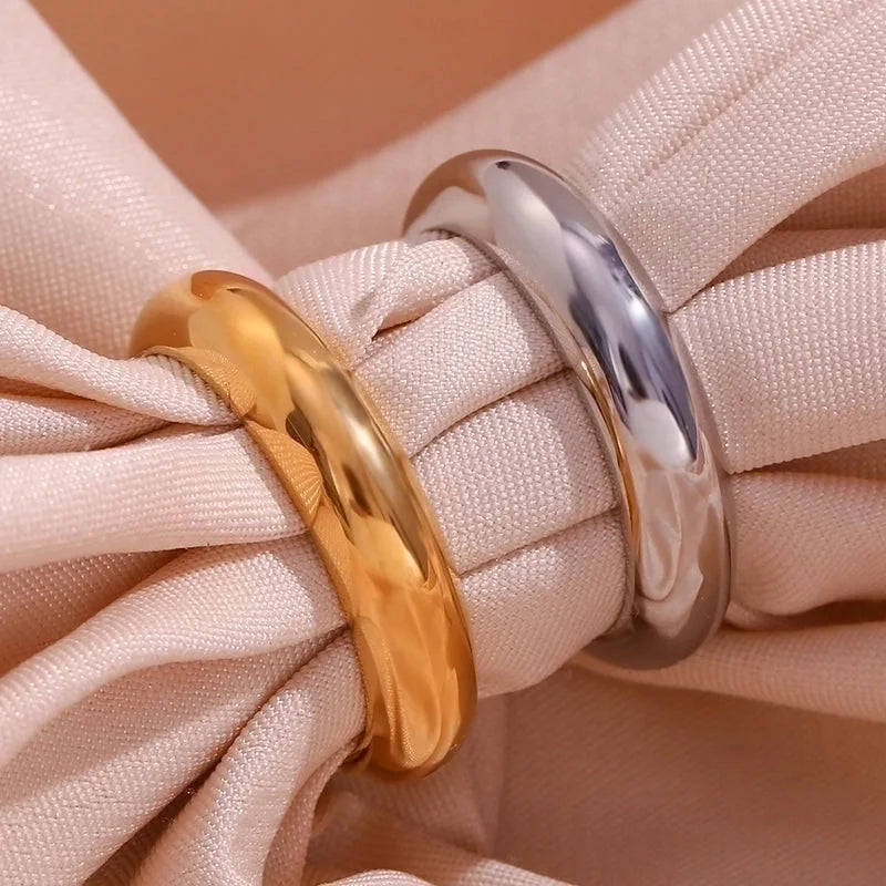 Minimalist Classic Style Round 304 Stainless Steel 18K Gold Plated Plating Rings