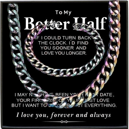 2 Pieces Hip-Hop Solid Color Alloy Titanium Steel Plating Men\'S Bracelets Necklace