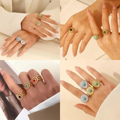 Alloy Gold Plated Silver Plated Casual Elegant Sun Heart Shape Turquoise Open Rings