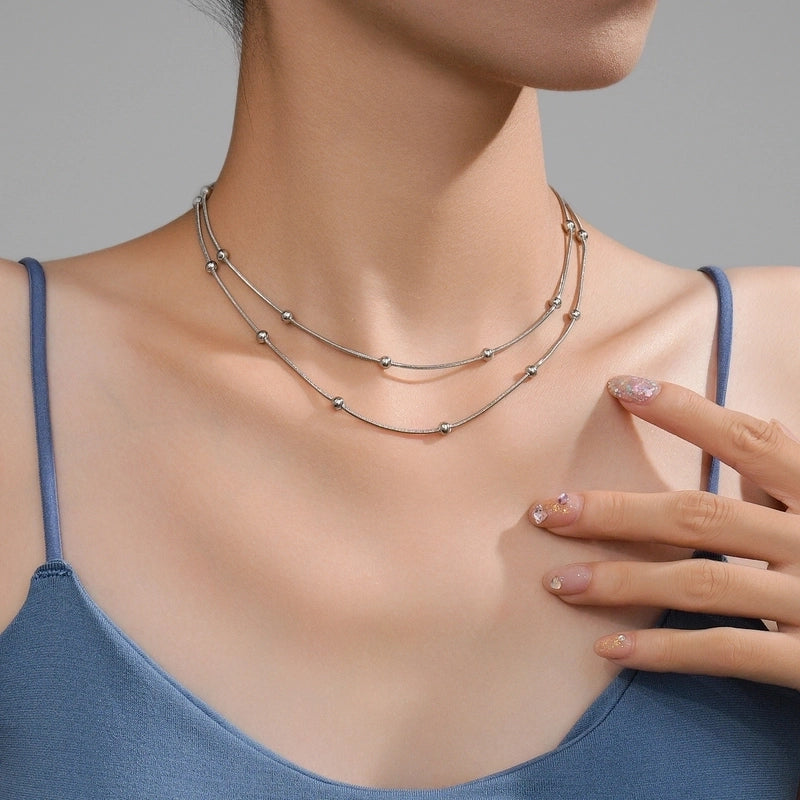 Double-Layer Choker Titanium Steel Necklace Three-Layer Blade Chain Snake Bones Chain Stainless Steel Jewelry Summer Non-Fading Female