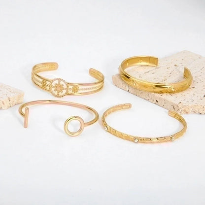 Modern Style Geometric Heart Shape Snake 304 Stainless Steel 18K Gold Plated Bangle In Bulk