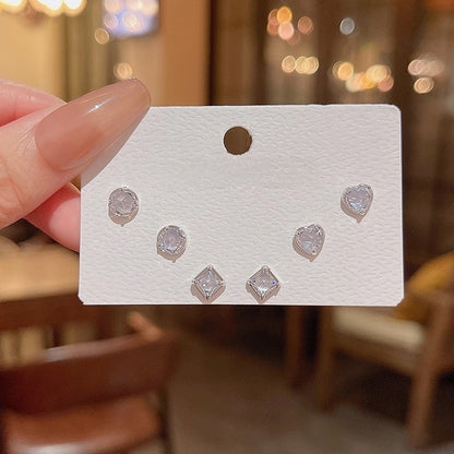 1 Set Minimalist Geometric Enamel Plating Inlay Copper Rhinestones Opal Shell Earrings