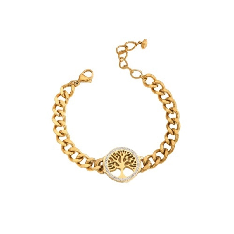 3 Pieces Elegant Four Leaf Clover Life Tree Titanium Steel Cuban Link Chain Curb Chain Bracelets In Bulk