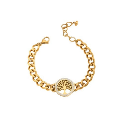 3 Pieces Elegant Four Leaf Clover Life Tree Titanium Steel Cuban Link Chain Curb Chain Bracelets In Bulk