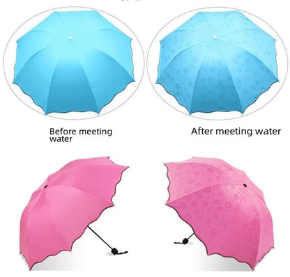 Water Flowering Umbrella Manufacturers Folding Advertising Gift Umbrellas Black Rubber Rain And Shine Dual-use Three-fold Sun Umbrella