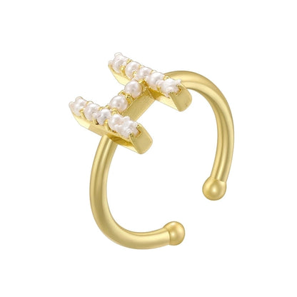 Copper 18K Gold Plated Plating Inlay Letter Artificial Pearls Open Rings