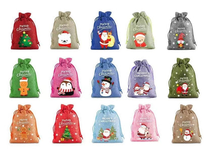 Christmas Cute Santa Claus Letter Snowman Linen Party Festival Gift Bags