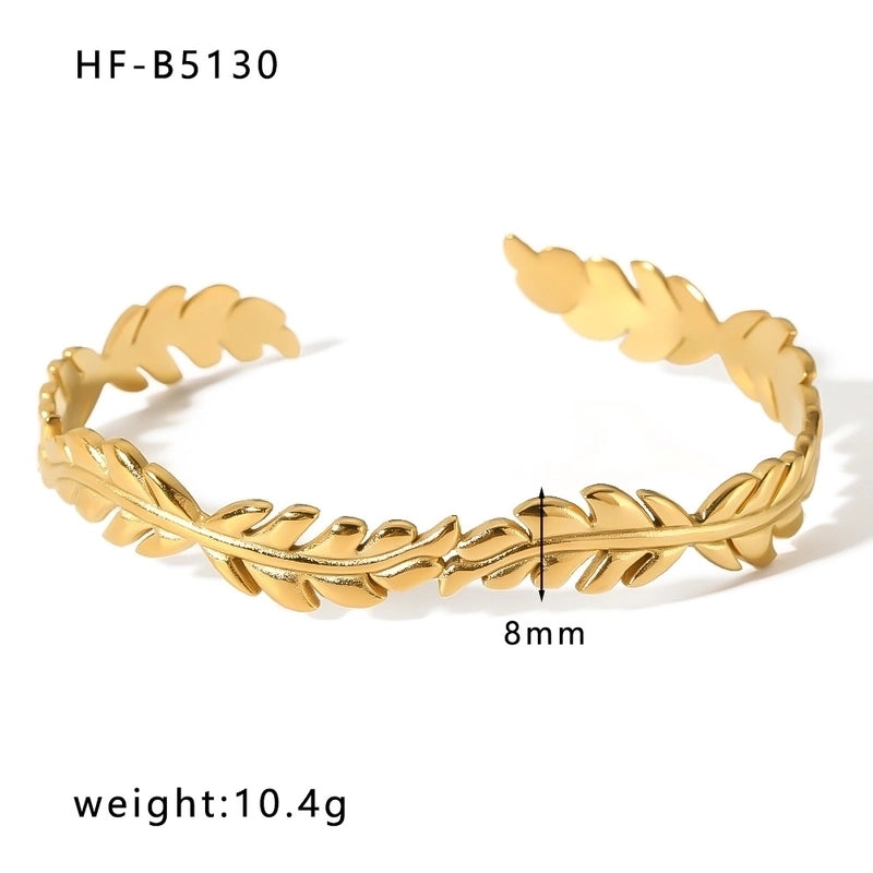 Basic Retro Leaf Solid Color Knot Stainless Steel 18K Gold Plated Bangle In Bulk