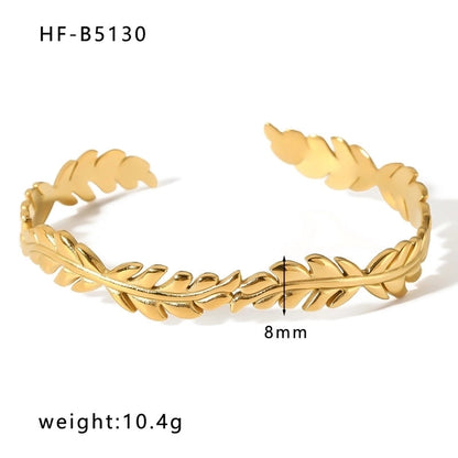 Basic Retro Leaf Solid Color Knot Stainless Steel 18K Gold Plated Bangle In Bulk