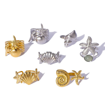 Open Ring IG Style Shell Geometric Geometric Stainless Steel Electroplating Rings