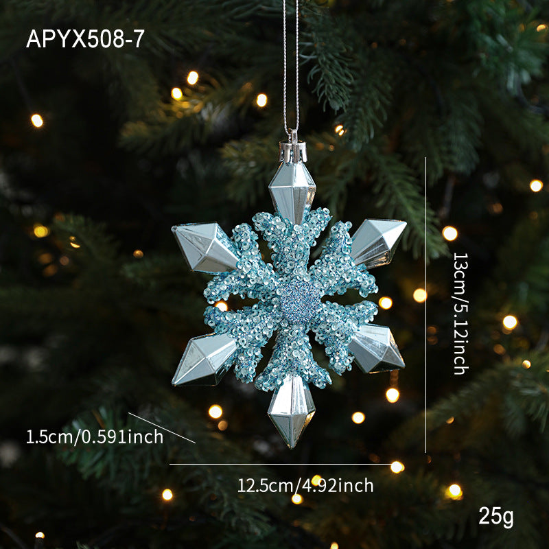 Blue Plastic Hanging Ornaments Sticky Powder Christmas Tree Window Display Decorations Five-pointed Star Snowflake Cartoon Decoration Scene Arrangement