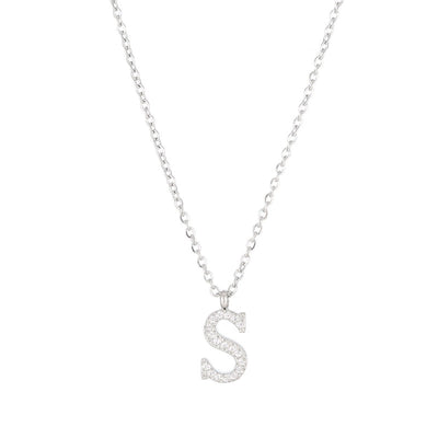 Minimalist Letter 304 Stainless Steel Zircon 16K Gold Plated White Gold Plated Plating Inlay Pendant Necklace