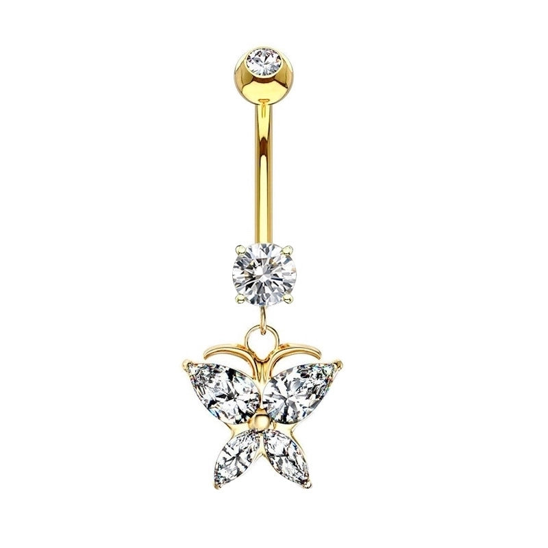 1 Piece Belly Rings Minimalist Moon 316 Stainless Steel Inlay Zircon