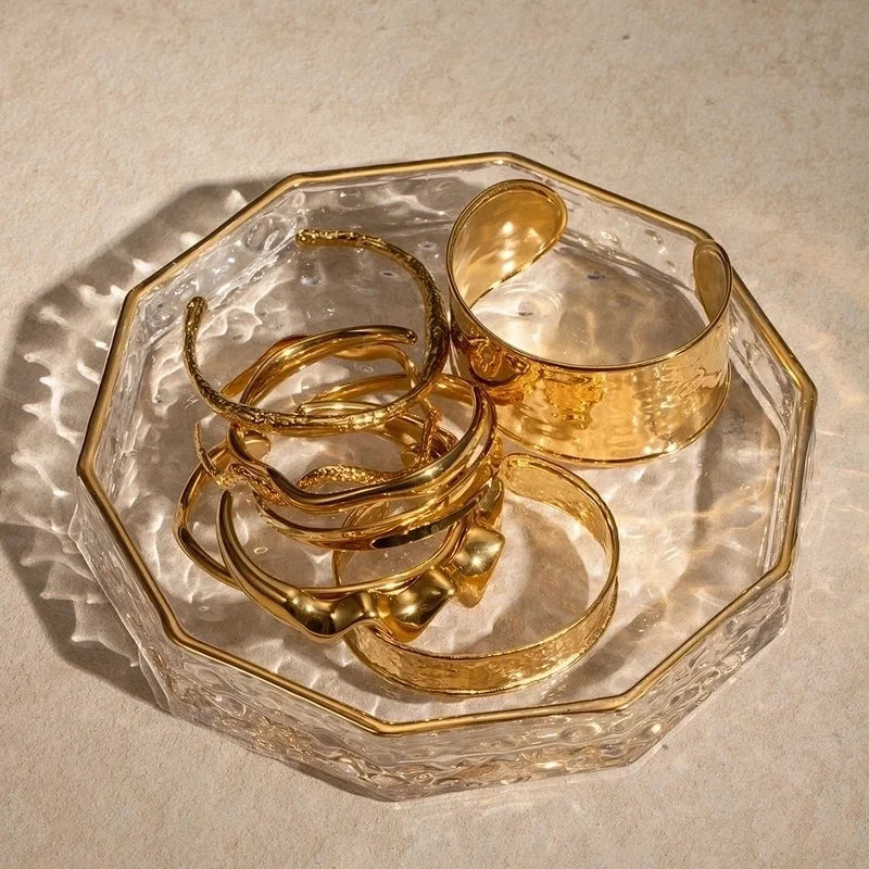 Vacation Minimalist IG Style Solid Color 304 Stainless Steel 18K Gold Plated Cuff Bracelets Wide Bracelet Bangle In Bulk