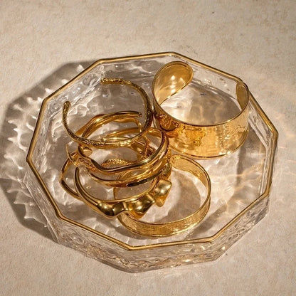 Vacation Minimalist IG Style Solid Color 304 Stainless Steel 18K Gold Plated Cuff Bracelets Wide Bracelet Bangle In Bulk