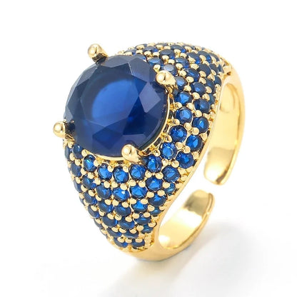 Fashion Colored Zircon Micro-inlaid Copper Ring