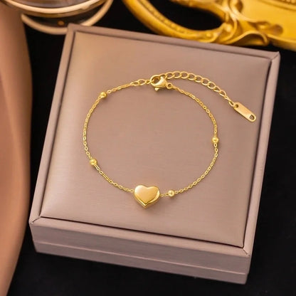Minimalist Classic Style Geometric Heart Shape Titanium Steel Plating Bracelets Anklet Necklace