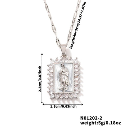 Vintage Style Religion Artistic Round Virgin Mary 304 Stainless Steel Copper Zircon K Gold Plated Inlay Pendant Necklace