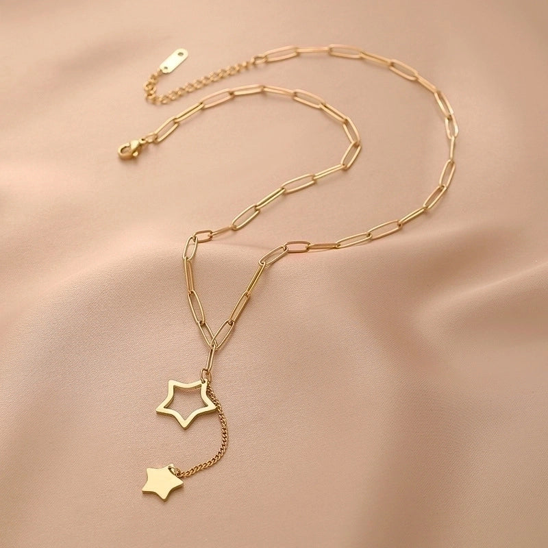 Sweet Minimalist Round Chinese Character Flower Titanium Steel Inlay Rhinestones Shell Pendant Necklace