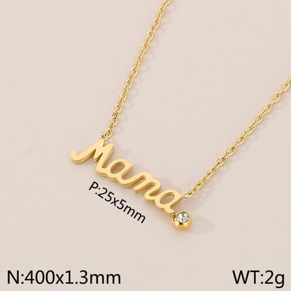 304 Stainless Steel 18K Gold Plated MAMA Minimalist Inlay Letter Zircon Earrings Necklace